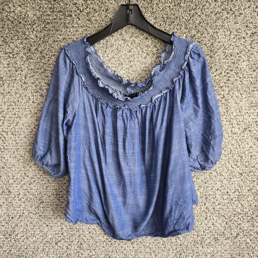 Lane Bryant Top Womens Plus 18/20 Blue Chambray Off‎ The Shoulder Blouse Ladies